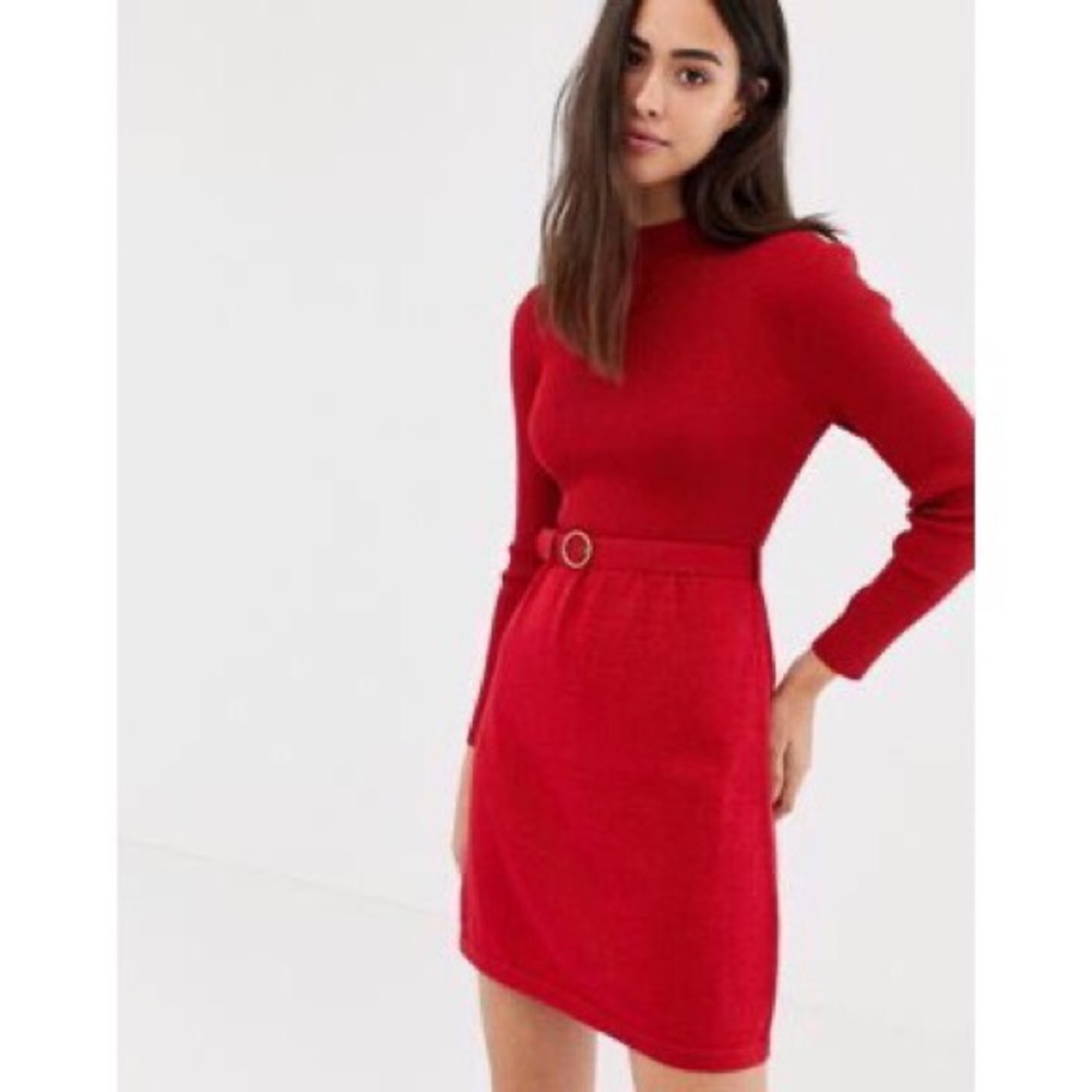 Free People Red French Girl Sweater Mini Dress Red